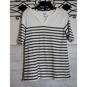 Croft & Barrow Women's Knit Top Size S Short Sleeve Black Striped Round Neck